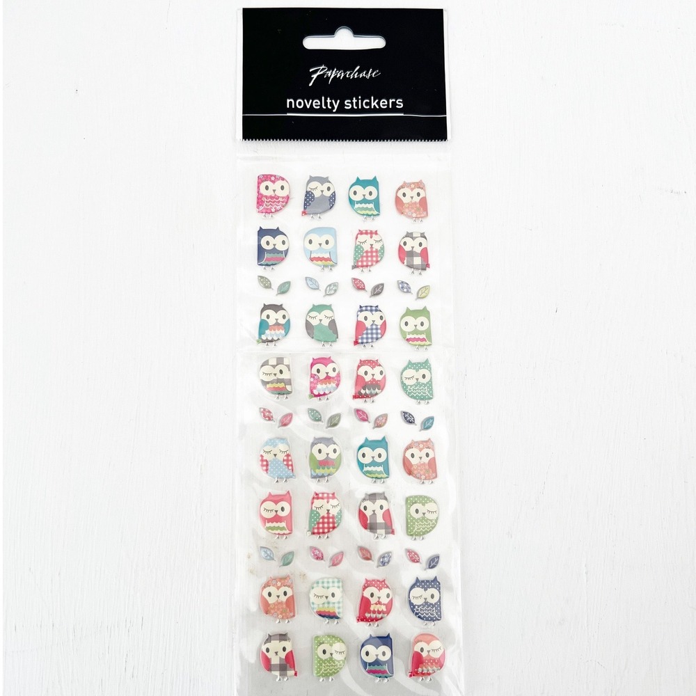 Paperchase Y2K 2000s Novelty Stickers Multicolor Owl‎ 3D Puffy